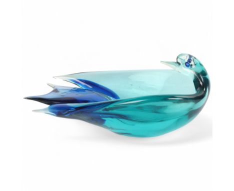 ANTONIO DA ROS Cenedese Murano great bird pin tray in green and blue glass, no maker's marks, length 25cmSmall chip to end of