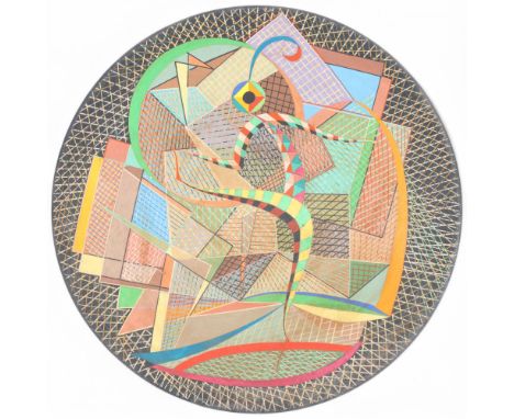 A Spanish Cubist wall hanging ceramic dish, with sgraffito and hand painted figural design, indistinctly signed and dated '60