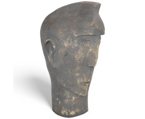 A modernist bronzed ceramic bust of a mans head, makers initials "PN" to base, height 36cmGood condition, no chips, cracks or