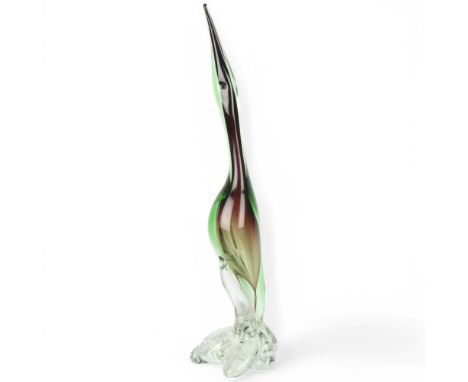 A mid 20th century bird in green and smoked glass, probably Murano, height 48cmGood condition, no chips, cracks or restoratio