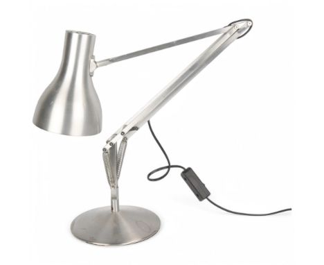 A Type 75 anglepoise lamp in brushed aluminium, height approx 85cmSome dents to base and shade , pitting to stem.