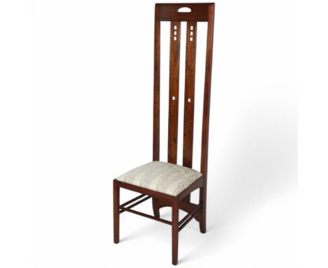 A reproduction High Back Ingram chair designed by Rennie Charles Mackintosh circa 1900, made by Bruce Hamilton, Scotland, oak
