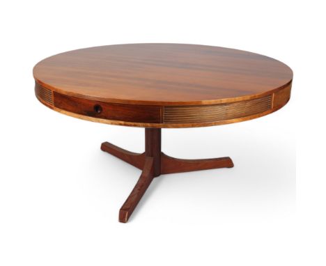 ROBERT HERITAGE for Archie Shine, a 1960s' Rosewood drum table, with 4 drawers under top, on tripod base, height 72cm, diamet