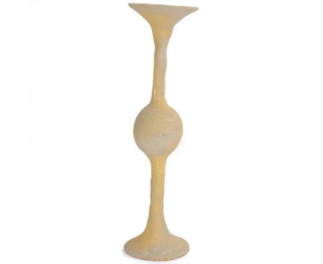 A mid 20th century abstract ceramic sculpture, with yellow glaze on textured surface, no makers marks , height 41cmGood condi