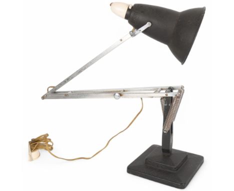 A Herbert Terry Anglepoise lamp,  matte black paintwork, with chromed stem and two-step base, makers stamp, approx height 85c