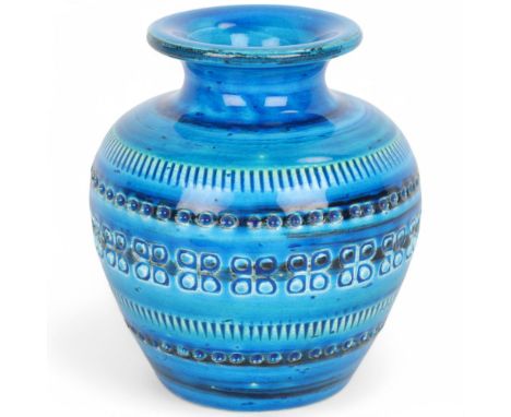 ALDO LONDI for Bitossi, Italy, a small ceramic vase in Rimini Blue, makers stamp on base, height 10.5cmsGood condition, no ch