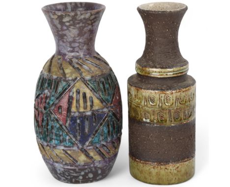 Two mid 20th century Brutalist ceramic vases, one marked Italy to base, height 22cmGood condition no chips, cracks or restora