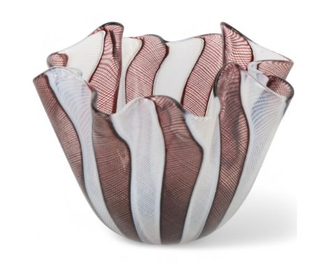 VENINI, Murano, Italy, a small amethyst Fazzoletto glass vase, circa 1950s, with etched makers mark to base, height 9cmTwo ve