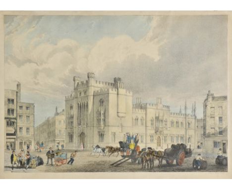 *London. [The City of London School, Bread Street, published Madeley 1837], lithograph with contemporary hand colouring, proo