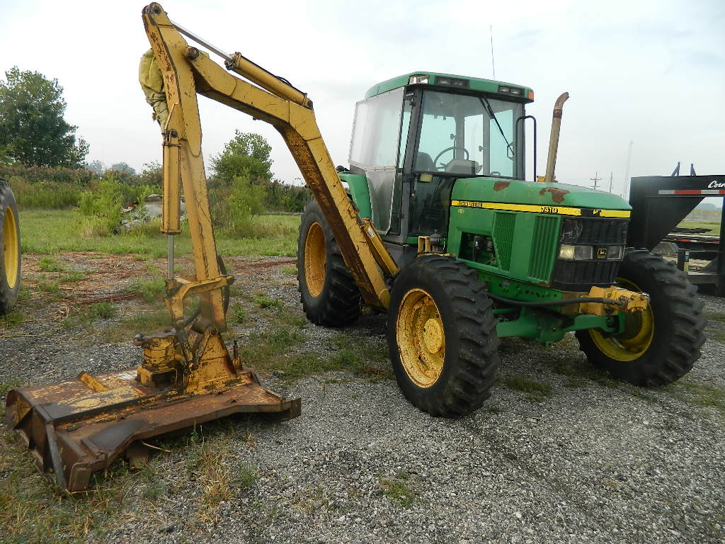 1998 JOHN DEERE 7410 4WD TRACTOR WITH TIGER SIDE ARM MOWER, 3POINT