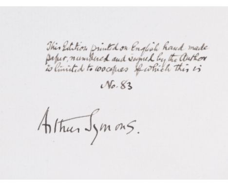 Symons (Arthur) Charles Baudelaire, one of 100 copies signed and numbered by the author, title printed in red and black, port
