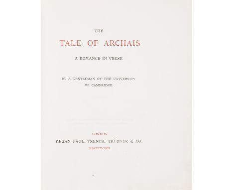 [Crowley (Aleister)] The Tale of Archais: A Romance in Verse, first edition [one of 250 copies], title printed in red and bla