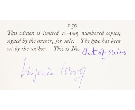 Woolf (Virginia) On Being Ill, one of 250 copies signed by the author, this one of 25 "preliminary state" copies, woodcut ill