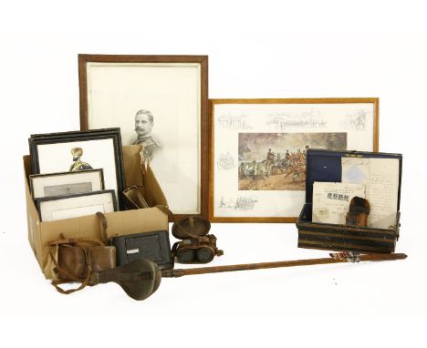 Military items: including an officer's sword, photos, binoculars, two camera and photos, relating to Lt. Col. S H B Hobbs, In