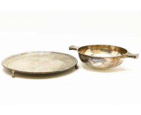 A silver quaich, by Richard Martin and Ebenezer Hall, Sheffield 1902, 24.5cm wide, and a salver, by James Dixon and Son, Shef