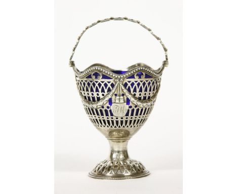 A silver swing-handled sugar basket, possibly 18th Century, pierced and swag decoration, 10cm high