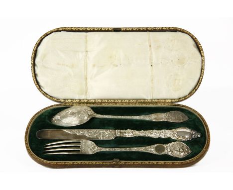 A Victorian silver christening set, Henry Wilkinson & Co, Sheffield, 1859, in original case