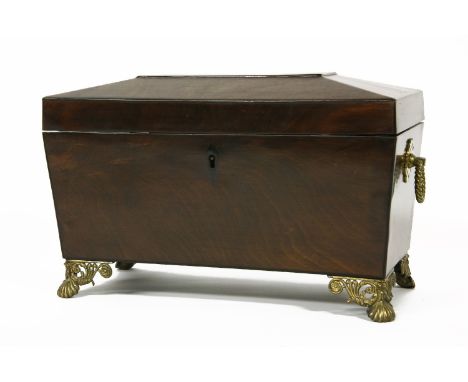 A 19th century mahogany tea caddy, 33cm long