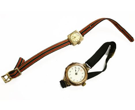A ladies 9ct gold mechanical watch, with white enamel dial, a ladies 9ct gold Accurist strap watchtotal 26.13g