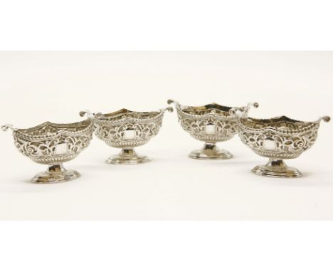 Four Victorian silver navette salts