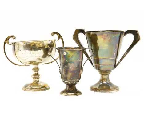 Three silver trophies, one marked 935, one marked sterling one Birmingham 1930, inscribed: 'Delhi Hunt 1941 Members race "Bea