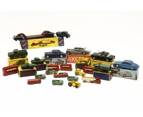 Matchbox and Dinky toy vehicles, including: Pickford's Low Loader; 4 buses; steam roller; Police Patrol car; Rolls Royce, etc