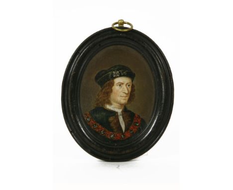 A miniature portrait of King Richard, oil on board in an oval frame, unsigned