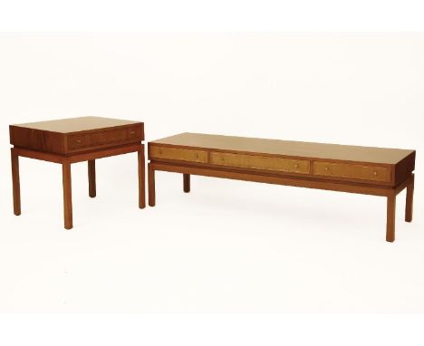 A Waring and Gallow design mahogany low table, fitted frieze drawers on square section supports, 150 x 46 x 40, together with