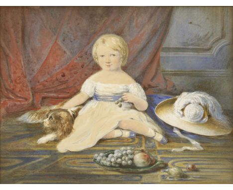 G...Smith (mid-19th century)PORTRAIT OF A YOUNG GIRL AND HER PET SPANIEL IN AN INTERIORsigned and dated 1843 l.l., watercolou