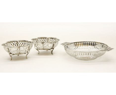 Three early 20th century three silver bon bon dishes, by Mappin & Webb