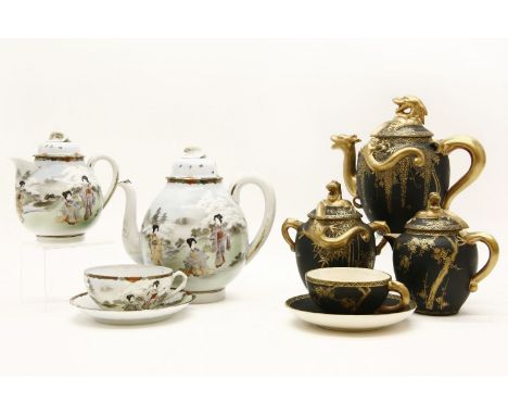 An early 20th century Japanese black and gilt decorated tea service, together with a quantity of eggshell tea wares