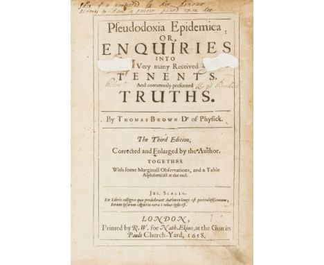 Browne (Sir Thomas) Pseudodoxia epidemica: or, Enquiries into very many received tenents, and commonly presumed truths, woodc