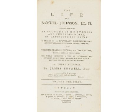 NO RESERVE Boswell (James) The Life of Samuel Johnson, 3 vol., first Dublin edition, folding engraved facsimile handwriting a
