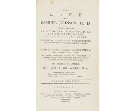 NO RESERVE Boswell (James) The Life of Samuel Johnson, 3 vol., first Dublin edition, folding engraved facsimile handwriting a