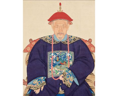 A SPECTACULAR PORTRAIT OF A SECOND-RANK CIVIL OFFICIAL, IMPERIAL SCHOOL, YONGZHENG, PRE-1730Expert's note: Before the Yongzhe