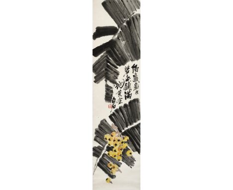 'BANANA LEAVES AND LOQUATS', BY QI BAISHI (1864-1957)China, ca. 1930. Ink and watercolors on paper. Superbly painted with two