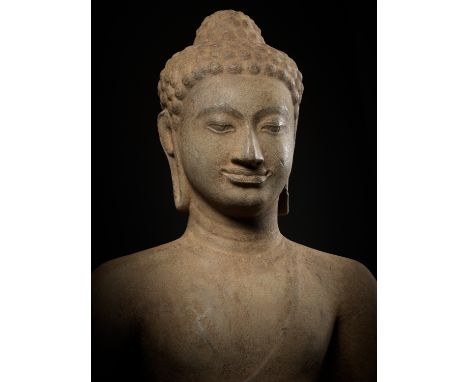 Mekong Delta, present-day Cambodia and Vietnam, 6th-7th&nbsp;century. Superbly carved standing with each foot on a separate l