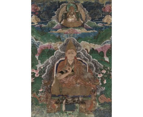 A THANGKA OF A LAMA AND CHANGKYA RÃ–LPE DORJE (1717-1786), QIANLONG PERIODChina, 1736-1795. Gold and distemper on cloth. The 