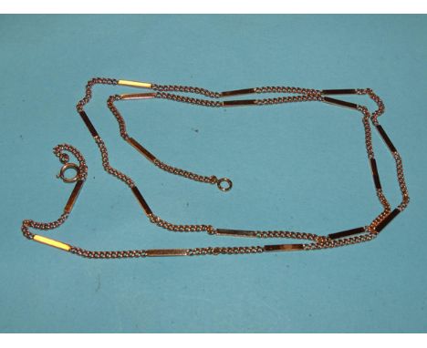 A modern 18k gold neck chain of baton and curb links, (with 9ct ring bolt), 59.5cm, 8.3g. 