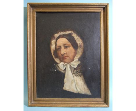 19th century Continental School PORTRAIT OF A WOMAN WEARING A BONNET Unsigned oil on canvas, 53 x 39cm. 