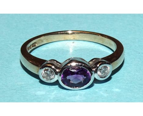 An amethyst and diamond ring with 9ct gold mount, size L, 2.4g. 