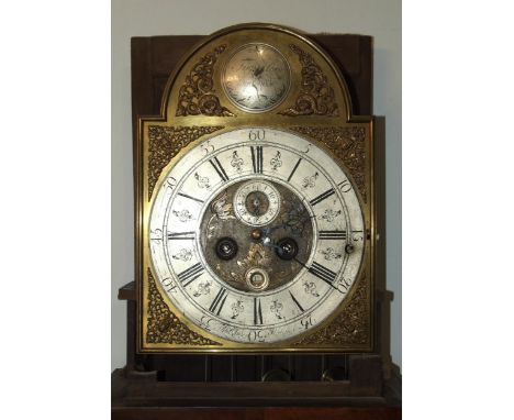 Thomas Ogden, Halifax, an 18th century walnut long case clock, the brass arched dial with six-pillar three-train repeating qu