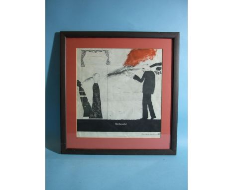 After David Hockney (b.1937), 'The Hypnotist', a lithographic print, 34 x 32cm, signed and dated 1963 within the plate. 