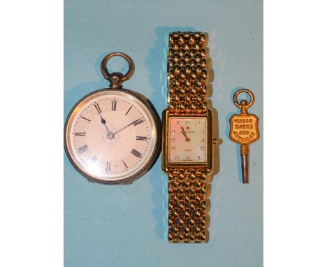 Maurice Lacroix,&nbsp;a lady's gold-plated quartz wrist watch, the rectangular mother of pearl dial with white stone numerals