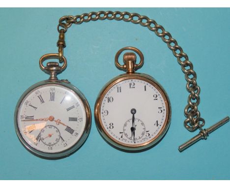 A 9ct gold open-face keyless pocket watch, the white enamelled dial with Arabic numerals and seconds subsidiary, the 15-jewel