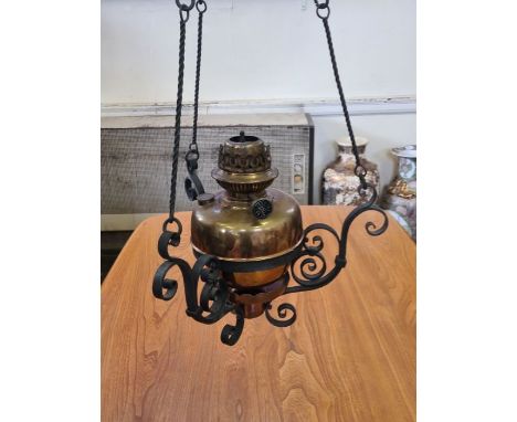 Victorian hanging oil lamp with Juno burner.