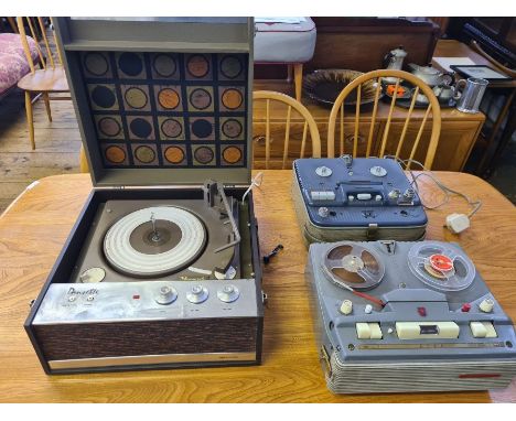 Dansette Monarch record player with Philips and Telefunken reel to reel decks (none tested).