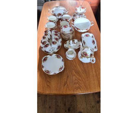 Royal Albert Old Country Roses comprising teapot, sugar and milk, 4 serving plates, salt and pepper, 9 cups, 13 saucers, 8 so