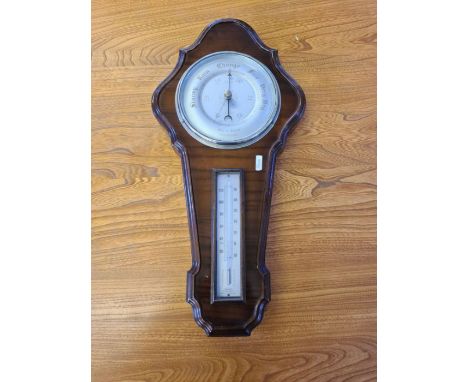Shortland Bros., Smiths aneroid barometer with thermometer in 1930's figured walnut.