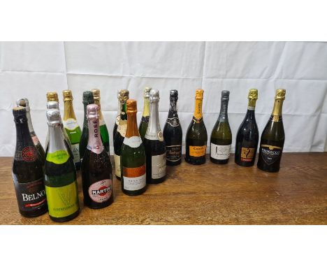 Various bottles of Prosecco, table wines and Perry's.